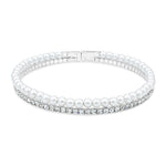Load image into Gallery viewer, SO SEOUL Chiara Classic Double Row Pearl Austrian Crystal Adjustable Open-End Bangle