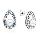 Load image into Gallery viewer, SO SEOUL Glimmering Teardrop Pearl and Austrian Crystal Pendant Chain Necklace and Stud Earrings Set