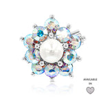 Load image into Gallery viewer, SO SEOUL Quinn Blossom Pearl and White or Grey Austrian Crystal Mini Brooch Keronsang Hijab Pin