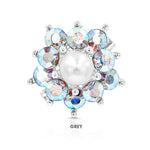 Load image into Gallery viewer, SO SEOUL Quinn Blossom Pearl and White or Grey Austrian Crystal Mini Brooch Keronsang Hijab Pin