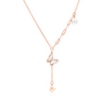 Load image into Gallery viewer, SO SEOUL Caria Butterfly Whisper Mother of Pearl with Pearl Rose Gold Fixed Necklace