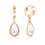 Load image into Gallery viewer, SO SEOUL Pearluxe Round Heart Teardrop Pearl in White Rose Gold Dangle Hoop Earrings