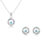 Load image into Gallery viewer, SO SEOUL Halo Open Circle Aurore Boreale Austrian Crystal Pendant Necklace and Stud Earrings Set