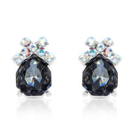 Load image into Gallery viewer, SO SEOUL Graceful Ribbon Bow Silver Night or Montana Swarovski® Crystal Pierced Stud Earrings