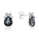 Load image into Gallery viewer, SO SEOUL Graceful Ribbon Bow Silver Night or Montana Swarovski® Crystal Pierced Stud Earrings