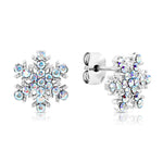 Load image into Gallery viewer, SO SEOUL Let it Snow Snowflake Earrings with Aurore Boreale or Blue Austrian Crystals - Pierced Stud Design