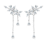 Load image into Gallery viewer, SO SEOUL S-Shaped Floral Chain Rhodium or Rose Gold Diamond Simulant Dangle Stud Earrings