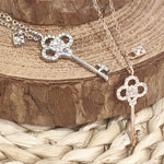 Load image into Gallery viewer, SO SEOUL Infinite Love Key and Lock Diamond Simulant Cubic Zirconia Fixed Necklace