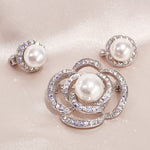 Load image into Gallery viewer, SO SEOUL Camellia Flower Oversized Pearl Austrian Crystal Rollover Clasp with Double Mini Brooch Set