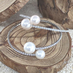 Load image into Gallery viewer, SO SEOUL Quinn Pearl Bracelet – Spiral Adjustable Cuff with Austrian Crystals in Pink or White