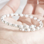 Load image into Gallery viewer, SO SEOUL Quinn Pearl in White Classic Single Row Austrian Crystal Spiral Adjustable Open-End Bangle