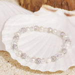 Load image into Gallery viewer, SO SEOUL Lucent Nature Freshwater White Pearl with Round White Austrian Crystal Elastic Bracelet