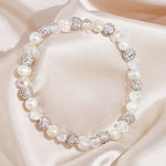 Load image into Gallery viewer, SO SEOUL Lucent Nature Freshwater White Pearl with Round White Austrian Crystal Elastic Bracelet