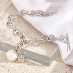 Load image into Gallery viewer, SO SEOUL Sequoia Elegance - Chunky Chain Bracelet with Pearl & Cubic Zirconia Cube Charm