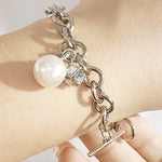 Load image into Gallery viewer, SO SEOUL Sequoia Elegance - Chunky Chain Bracelet with Pearl & Cubic Zirconia Cube Charm