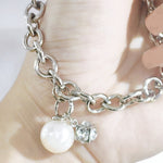 Load image into Gallery viewer, SO SEOUL Sequoia Elegance - Chunky Chain Bracelet with Pearl & Cubic Zirconia Cube Charm