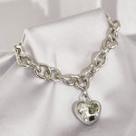 Load image into Gallery viewer, SO SEOUL Amora Love Heart Charm Bracelet with Mixed Colour Austrian Crystal on Interlocking T-Bar Link Design