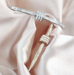 Load image into Gallery viewer, SO SEOUL Aurelia Rolling Barrel White Austrian Crystal Middle Screw Clasp Hinged Rose Gold Bangle