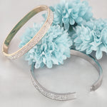 Load image into Gallery viewer, SO SEOUL Chentel Classic Triple Row Insets Austrian Crystal Rhodium/Rose Gold Side Hinged Bangle