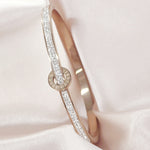 Load image into Gallery viewer, SO SEOUL Olivia Orbit Round Circle Double Row Insets Austrian Crystal Rose Gold Side Hinged Bangle