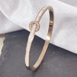 Load image into Gallery viewer, SO SEOUL Olivia Orbit Round Circle Double Row Insets Austrian Crystal Rose Gold Side Hinged Bangle