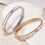 Load image into Gallery viewer, SO SEOUL Claire Mother of Pearl Encrusted with Austrian Crystal Rhodium/Rose Gold Side Hinged Bangle