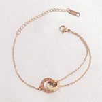 Load image into Gallery viewer, SO SEOUL Roman Numeral Interlocking Bracelet – Rose Gold Full Band CZ Diamond Simulant Circle Charm