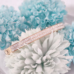 Load image into Gallery viewer, SO SEOUL Chentel Classic Double Row Insets White Austrian Crystal Rose Gold Side Hinged Bangle