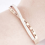 Load image into Gallery viewer, SO SEOUL Roman Numeral Intertwine Double Row Insets Austrian Crystal Rose Gold Side Hinged Bangle