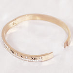 Load image into Gallery viewer, SO SEOUL Valeria Roman Numeral Zig Zag Austrian Crystal Rose Gold Side Hinged Bangle