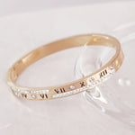 Load image into Gallery viewer, SO SEOUL Valeria Roman Numeral Zig Zag Austrian Crystal Rose Gold Side Hinged Bangle