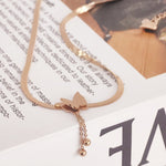 Load image into Gallery viewer, SO SEOUL Caria Butterfly Double Tassel Chain with Dangling Beads Ball Rose Gold Fixed Chain Necklace