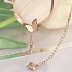 Load image into Gallery viewer, SO SEOUL Caria Butterfly Double Tassel Chain with Dangling Beads Ball Rose Gold Fixed Chain Necklace