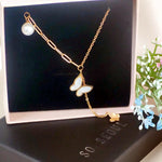 Load image into Gallery viewer, SO SEOUL Caria Butterfly Whisper Mother of Pearl with Pearl Rose Gold Fixed Necklace