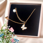 Load image into Gallery viewer, SO SEOUL Caria Butterfly Whisper Mother of Pearl with Pearl Rose Gold Fixed Necklace