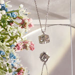 Load image into Gallery viewer, SO SEOUL Sequoia Cubie Cube 3D Rubik Cube White Square Swarovski® Crystal Pendant Chain Necklace