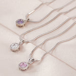 Load image into Gallery viewer, SO SEOUL Halo Cushion Cut Diamond Simulant Zirconia Pendant Necklace – Pink / Purple / Clear