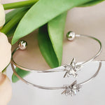 Load image into Gallery viewer, SO SEOUL Aster Star Surrounded with Round White Austrian Crystal Adjustable Cuff Bangle