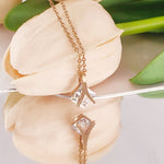 Load image into Gallery viewer, SO SEOUL Attract Y Emerald Square Diamond Simulant Cubic Zirconia Rose Gold Pendant Chain Necklace