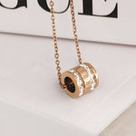 Load image into Gallery viewer, SO SEOUL Roman Numeral Rolling Barrel Diamond Simulant Cubic Zirconia Rose Gold Pendant Necklace