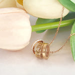 Load image into Gallery viewer, SO SEOUL Roman Numeral Rolling Barrel Austrian Crystal Rose Gold Pendant Necklace
