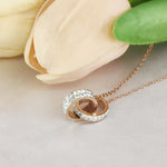 Load image into Gallery viewer, SO SEOUL Aurelia Barrel Double Circle Interlocking Austrian Crystal Rose Gold Pendant Chain Necklace
