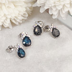 Load image into Gallery viewer, SO SEOUL Graceful Ribbon Bow Silver Night or Montana Swarovski® Crystal Pierced Stud Earrings
