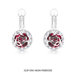 Load image into Gallery viewer, SO SEOUL Camellia-Inspired Rose, White or Ruby-Red Floral Diamond Simulant Zirconia Hoop or Clip-On Earrings