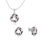 Load image into Gallery viewer, SO SEOUL Aqua Blue or Glimmering Purple Wreath Austrian Crystal Stud Earrings and Pendant Necklace Set