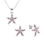 Load image into Gallery viewer, SO SEOUL Starfish-Inspired Aurore Boreale and Pink Austrian Crystal Stud Earrings and Pendant Necklace Set