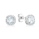 Load image into Gallery viewer, SO SEOUL Halo Cushion Cut Square Shaped Diamond Simulant Cubic Zirconia Pierced Stud Earrings