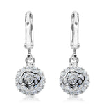 Load image into Gallery viewer, SO SEOUL Camellia-Inspired Rose, White or Ruby-Red Floral Diamond Simulant Zirconia Hoop or Clip-On Earrings