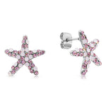 Load image into Gallery viewer, SO SEOUL Starfish-Inspired Aurore Boreale and Pink Austrian Crystal Stud Earrings and Pendant Necklace Set