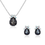 Load image into Gallery viewer, SO SEOUL Graceful Bow Silver Night and Montana Swarovski® Crystal Pendant Necklace & Stud Earrings Set